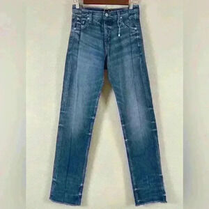 EB Denim Straight Leg Button Fly Blue Jeans